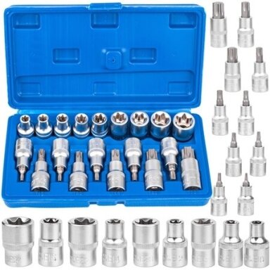 1/2" Galvučių rinkinys E+Torx 19vnt.