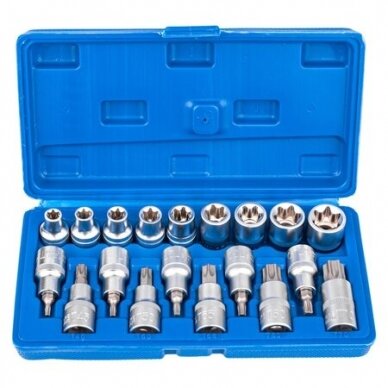 1/2" Galvučių rinkinys E+Torx 19vnt. 2 1/2" Galvučių rinkinys E+Torx 19vnt. 2