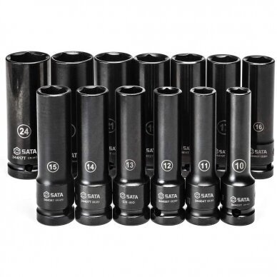 1/2" Prailgintų ir trumpų smūginių galvučių rinkinys (10-24mm)(26vnt) (plonasienės) 1