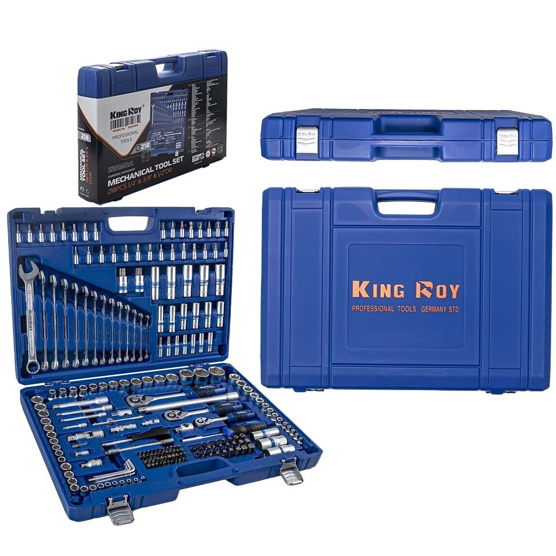 1/4" + 3/8" + 1/2" Galvučių ir raktų rinkinys 218vnt. 10