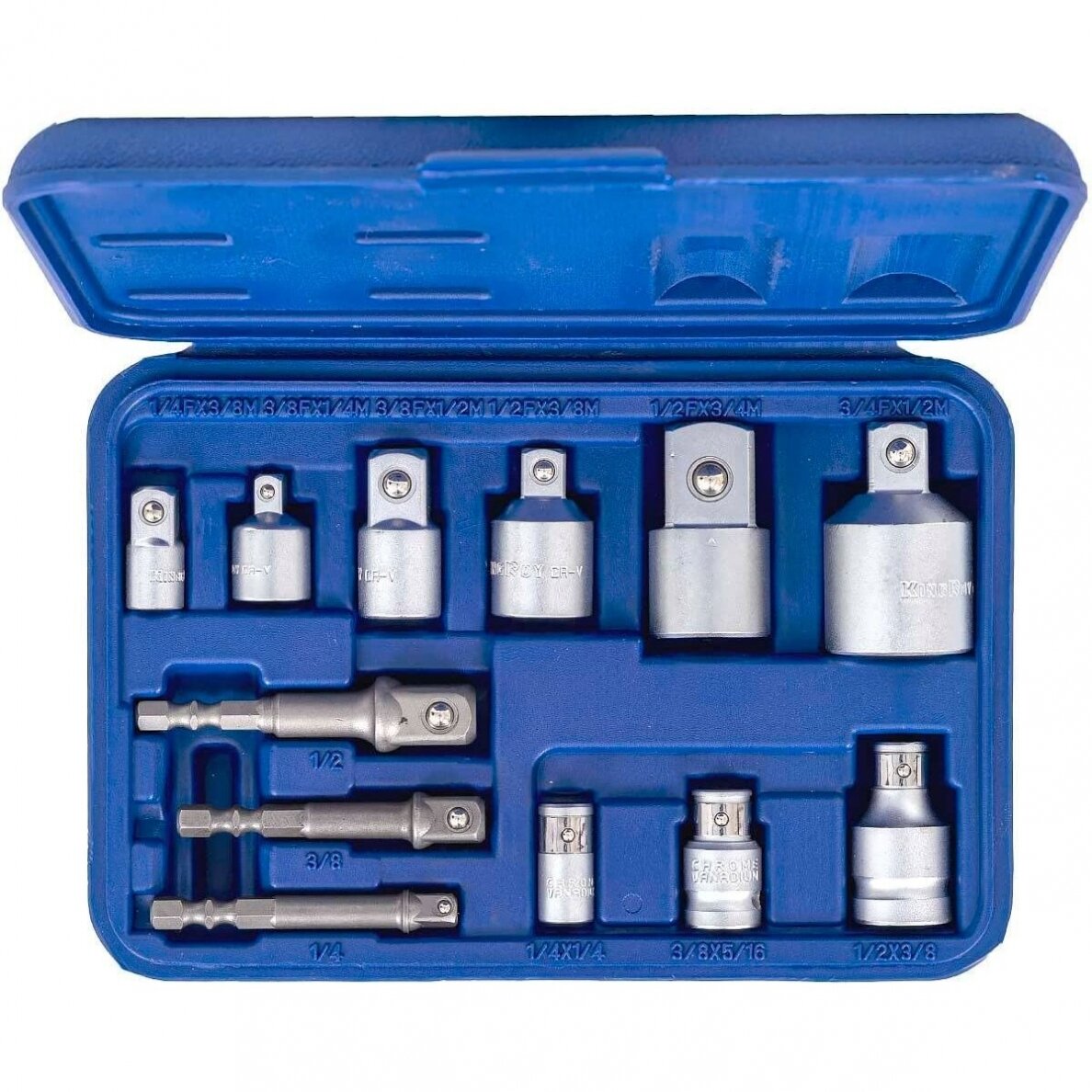 1/4" + 3/8" + 1/2" + 3/4" Adapterių rinkinys 12vnt. 2 1/4" + 3/8" + 1/2" + 3/4" Adapterių rinkinys 12vnt. 2