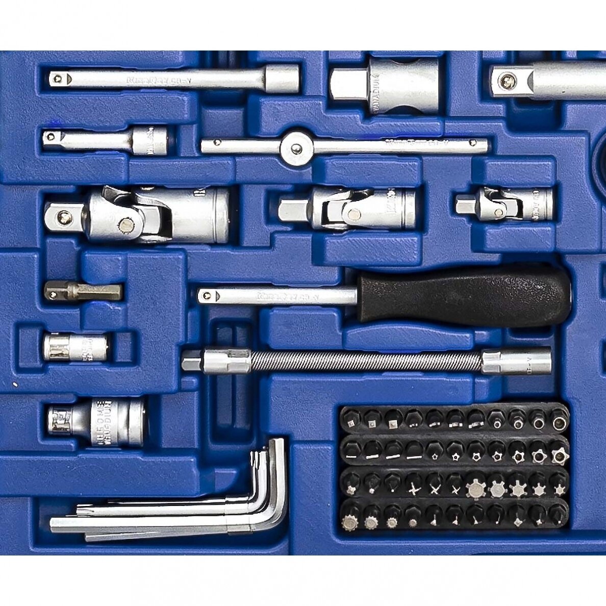 1/4" + 3/8" + 1/2" Galvučių ir raktų rinkinys 218vnt. 7