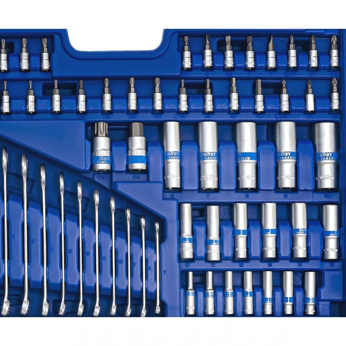 1/4" + 3/8" + 1/2" Galvučių ir raktų rinkinys 218vnt. 8