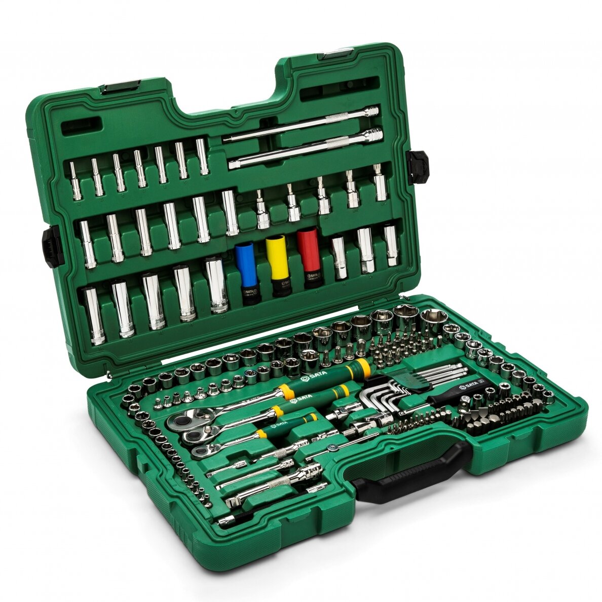 1/4'' + 3/8'' + 1/2'' Galvučių su antgaliais rinkinys 180vnt. 6-kampės 1/4'' + 3/8'' + 1/2'' Galvučių su antgaliais rinkinys 180vnt. 6-kampės