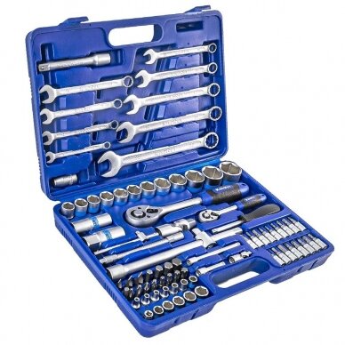 1/4" + 1/2" Galvučių ir raktų rinkinys 82vnt. 1 1/4" + 1/2" Galvučių ir raktų rinkinys 82vnt. 1