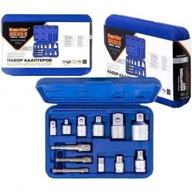 1/4" + 3/8" + 1/2" + 3/4" Adapterių rinkinys 12vnt. 3 1/4" + 3/8" + 1/2" + 3/4" Adapterių rinkinys 12vnt. 3