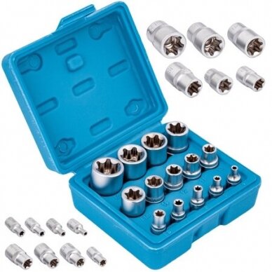 1/4" + 3/8" + 1/2" E - Galvučių rinkinys 14vnt. 1/4" + 3/8" + 1/2" E - Galvučių rinkinys 14vnt.