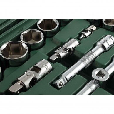 1/4" + 3/8" + 1/2" Galvučių ir raktų rinkinys 124vnt. (SAE & metrinė sistema) 3