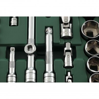 1/4" + 3/8" + 1/2" Galvučių ir raktų rinkinys 124vnt. (SAE & metrinė sistema) 4 1/4" + 3/8" + 1/2" Galvučių ir raktų rinkinys 124vnt. (SAE & metrinė sistema) 4