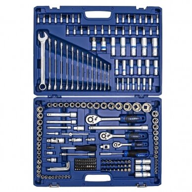 1/4" + 3/8" + 1/2" Galvučių ir raktų rinkinys 218vnt. 1