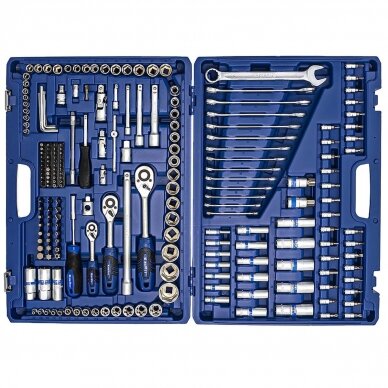 1/4" + 3/8" + 1/2" Galvučių ir raktų rinkinys 218vnt. 2 1/4" + 3/8" + 1/2" Galvučių ir raktų rinkinys 218vnt. 2