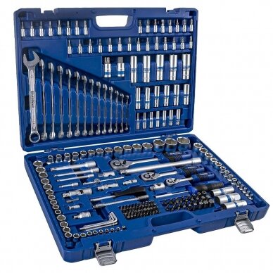 1/4" + 3/8" + 1/2" Galvučių ir raktų rinkinys 218vnt. 1/4" + 3/8" + 1/2" Galvučių ir raktų rinkinys 218vnt.