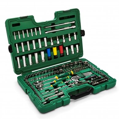 1/4'' + 3/8'' + 1/2'' Galvučių su antgaliais rinkinys 180vnt. 6-kampės 1/4'' + 3/8'' + 1/2'' Galvučių su antgaliais rinkinys 180vnt. 6-kampės