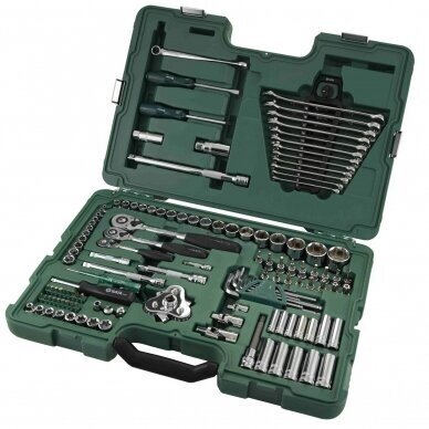1/4" + 3/8" + 1/2" Galvučių ir raktų rinkinys 128vnt 8