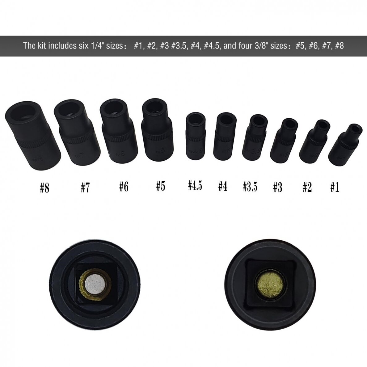 Adapterių rinkinys sriegikliams 1/4", 3/8 10vnt. 2 Adapterių rinkinys sriegikliams 1/4", 3/8 10vnt. 2