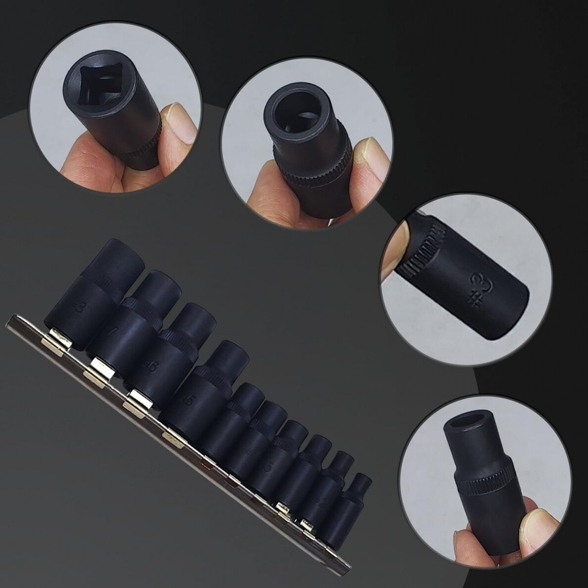 Adapterių rinkinys sriegikliams 1/4", 3/8 10vnt. 4 Adapterių rinkinys sriegikliams 1/4", 3/8 10vnt. 4