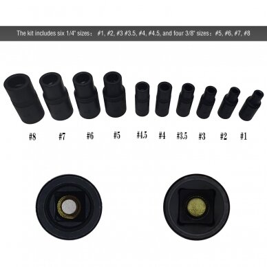 Adapterių rinkinys sriegikliams 1/4", 3/8 10vnt. 2