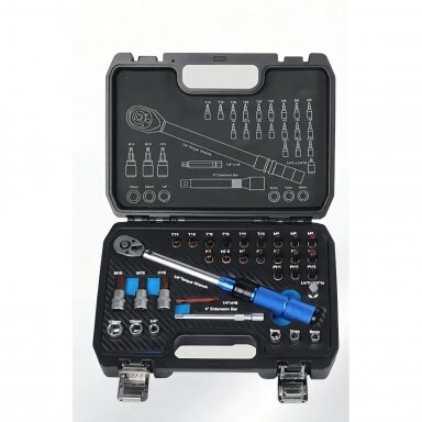 Dinamometrinis raktas 5-25Nm 1/4" su galvutėmis ir antgaliais