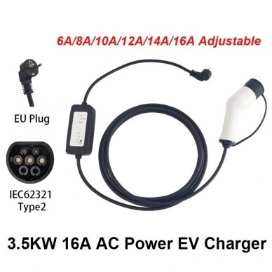 EV Įkroviklis nešiojamas 3.5kW 16A 6 EV Įkroviklis nešiojamas 3.5kW 16A 6