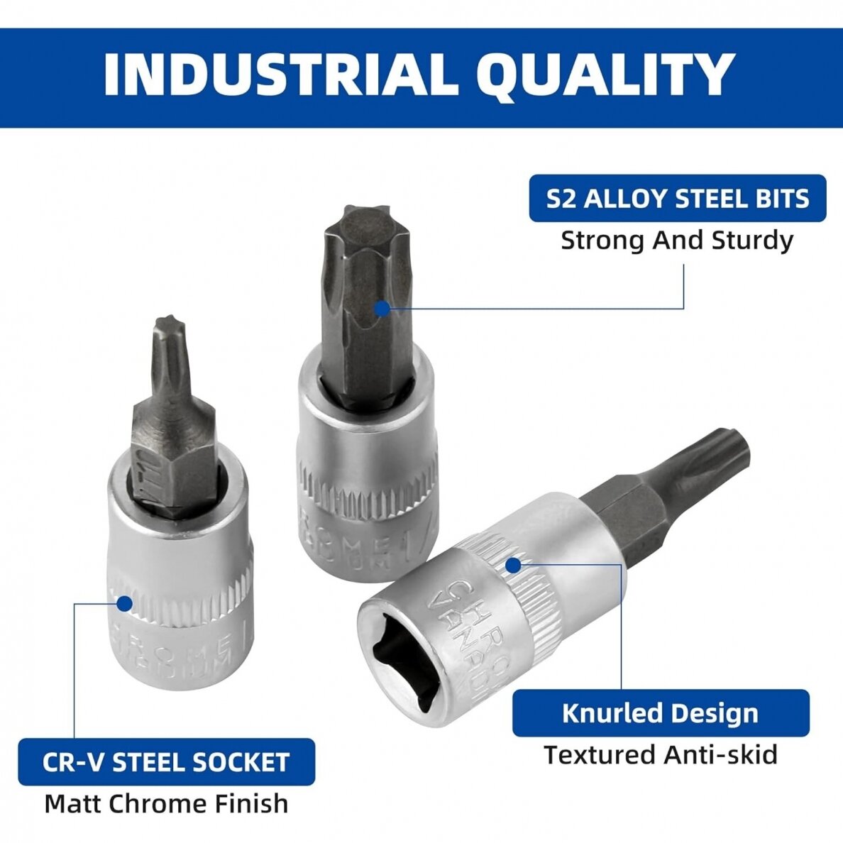 Galvučių su antgaliu rinkinys 1/4" (T-10-T-60)(torx) 9vnt. 1