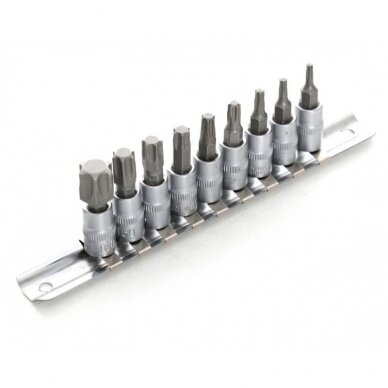 Galvučių su antgaliu rinkinys 1/4" (torx)(9vnt)