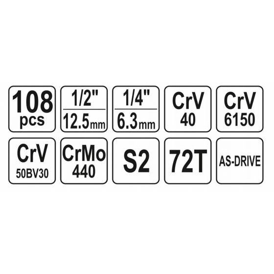 Galvučių rinkinys YATO 108VNT. 3 Galvučių rinkinys YATO 108VNT. 3