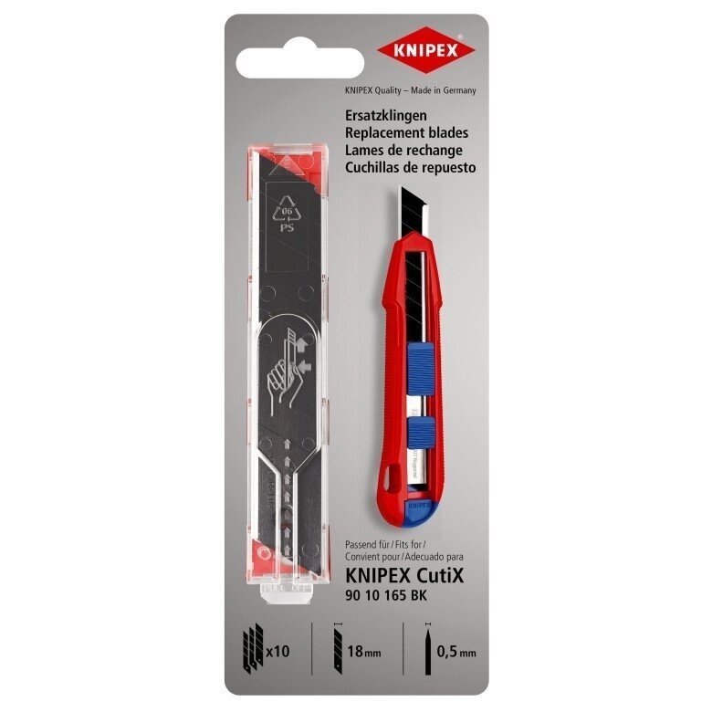Geležtė nulaužiama peiliui 18mm (10vnt) KNIPEX Geležtė nulaužiama peiliui 18mm (10vnt) KNIPEX