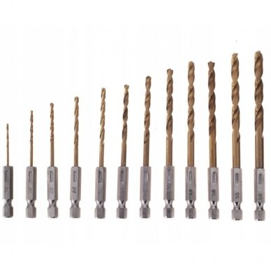 Grąžtų rinkinys HSS 1/4" (13vnt) (titano) 1.5-6.5mm Grąžtų rinkinys HSS 1/4" (13vnt) (titano) 1.5-6.5mm