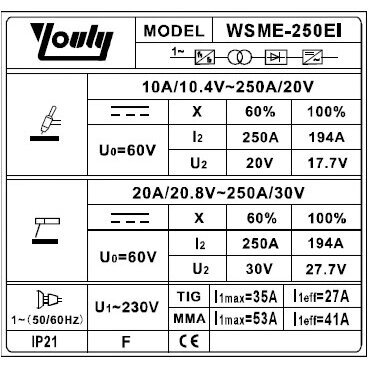Inverterinis suvirinimo pusautomatis WSME250EI 230V (IGBT) AC/DC, TIG/ MMA 1 Inverterinis suvirinimo pusautomatis WSME250EI 230V (IGBT) AC/DC, TIG/ MMA 1