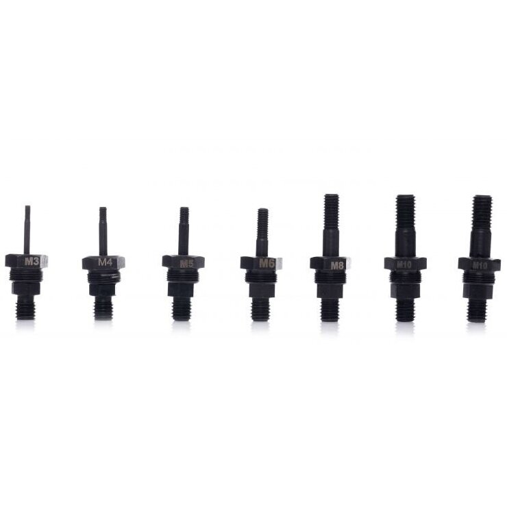 Kniediklio adapteris srieginėms kniedėms M3-M10 suktuvui/gręžtuvui 9vnt. 3 Kniediklio adapteris srieginėms kniedėms M3-M10 suktuvui/gręžtuvui 9vnt. 3