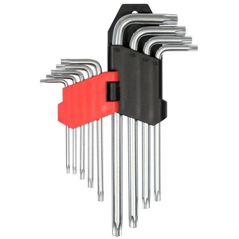 L-tipo šešiakampių TORX raktų rinkinys 9vnt. (T10-T50) su kiauryme 1 L-tipo šešiakampių TORX raktų rinkinys 9vnt. (T10-T50) su kiauryme 1