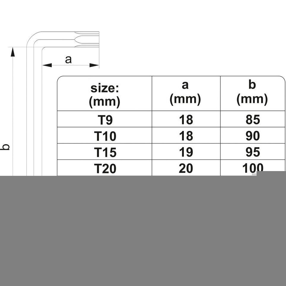 L-tipo šešiakampių TORX trumpų raktų rinkinys 8vnt. (T9-T50) 1
