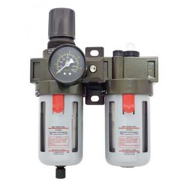 Oro srauto reguliatorius 1/2" su filtru ir tepaline Oro srauto reguliatorius 1/2" su filtru ir tepaline