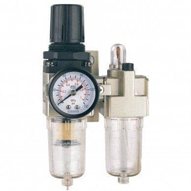 Oro srauto reguliatorius 1/4" su filtru ir tepaline Oro srauto reguliatorius 1/4" su filtru ir tepaline