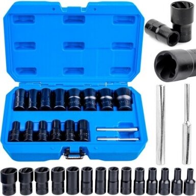 Pažeistų veržlių atsukėjų rinkinys 16vnt. 1/2"  8-27mm