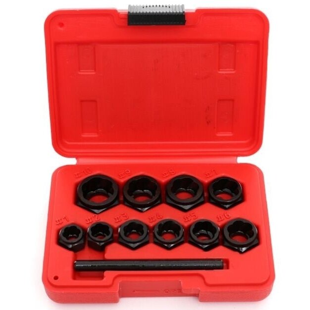 Pažeistų veržlių atsukėjų rinkinys (10vnt)(9-19mm) Pažeistų veržlių atsukėjų rinkinys (10vnt)(9-19mm)