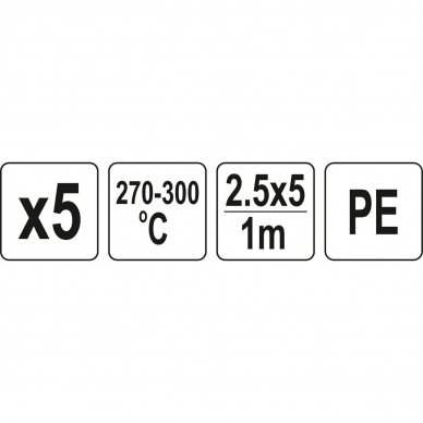 Plastiko suvirinimo juostų rinkinys (5vnt) (PE polietilenas) 2.5x5mm 5х1m 2 Plastiko suvirinimo juostų rinkinys (5vnt) (PE polietilenas) 2.5x5mm 5х1m 2