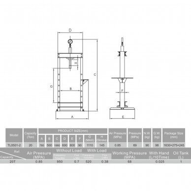 Pneumatinis / hidraulinis presas su manometru 20t 1 Pneumatinis / hidraulinis presas su manometru 20t 1