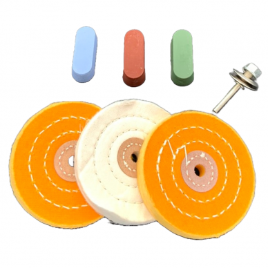 Poliravimo padų ir pastos rinkinys kietiems metalams 7vnt. Poliravimo padų ir pastos rinkinys kietiems metalams 7vnt.
