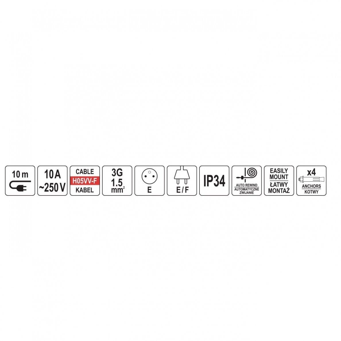 Prailgintuvas su automatine rite 10m 3Gx1.5mm² 250V 2