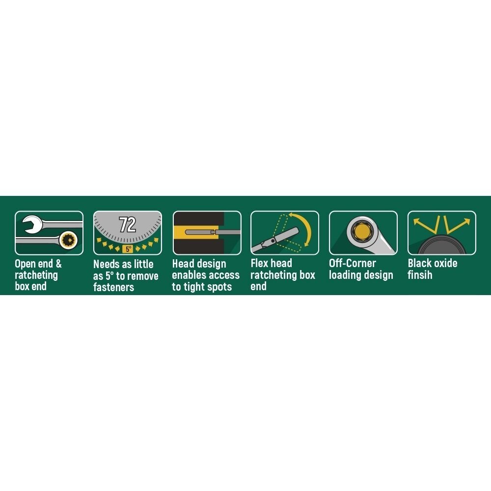 Raktų su lanksčia terkšle rinkinys 12vnt. (8-19mm) 1 Raktų su lanksčia terkšle rinkinys 12vnt. (8-19mm) 1