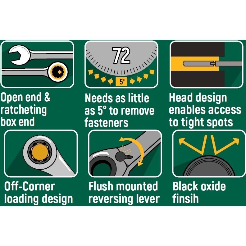Raktų su reversine terkšle rinkinys 12vnt. (8-19mm) 1 Raktų su reversine terkšle rinkinys 12vnt. (8-19mm) 1