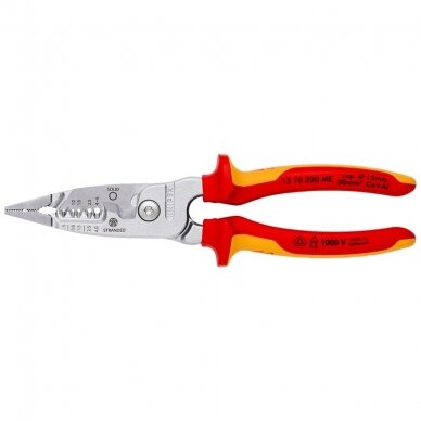 Replės elektros instaliacijos darbams daugiafunkc. VDE 200mm KNIPEX Replės elektros instaliacijos darbams daugiafunkc. VDE 200mm KNIPEX