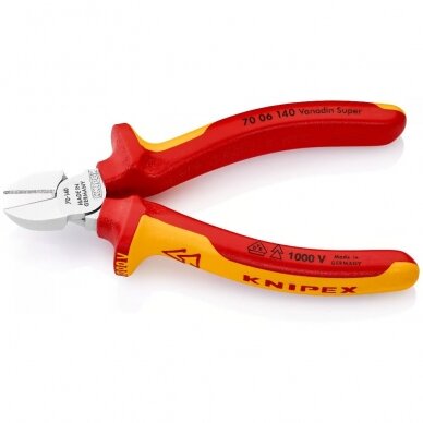 Šoninio kirpimo replės elektrikui 140mm (1000V) KNIPEX 2 Šoninio kirpimo replės elektrikui 140mm (1000V) KNIPEX 2