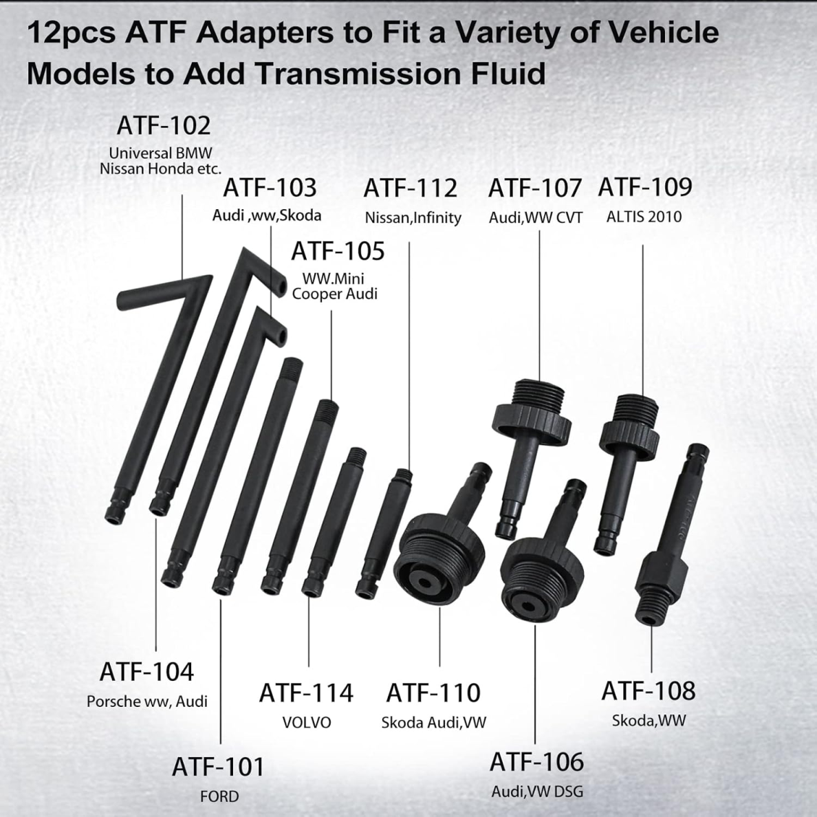 Stabdžių sistemos nuorinimo ir užpildymo įrenginys su ATF adapterių rinkinys 1 Stabdžių sistemos nuorinimo ir užpildymo įrenginys su ATF adapterių rinkinys 1