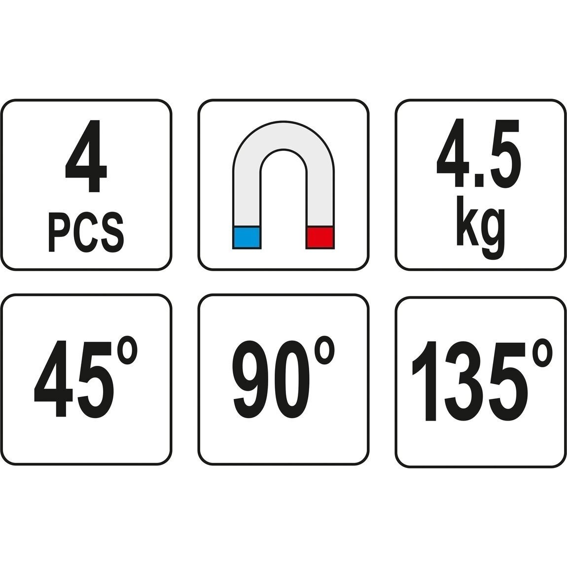 Suvirinimo kampų magnetinių rink.(4vnt)(45°-90°-135°) 2 Suvirinimo kampų magnetinių rink.(4vnt)(45°-90°-135°) 2