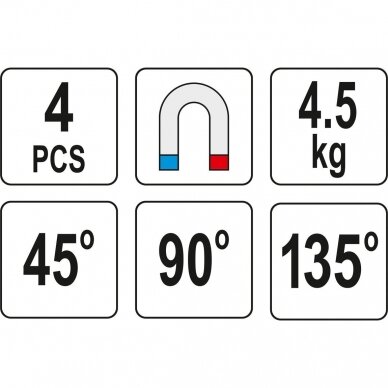Suvirinimo kampų magnetinių rink.(4vnt)(45°-90°-135°) 2 Suvirinimo kampų magnetinių rink.(4vnt)(45°-90°-135°) 2
