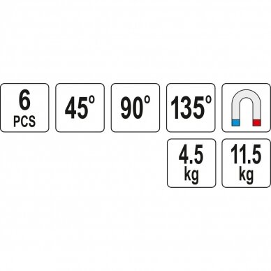 Suvirinimo kampų magnetinių rinkinys (6vnt)(45°-90°-135°) 2 Suvirinimo kampų magnetinių rinkinys (6vnt)(45°-90°-135°) 2
