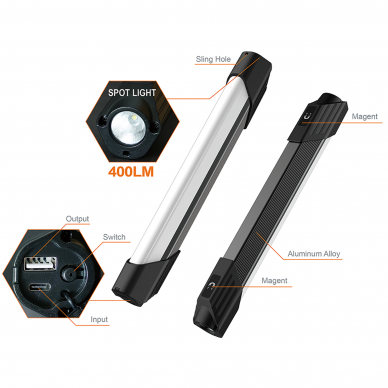 Šviestuvas darbui COB+LED (įkraunamas) 1 Šviestuvas darbui COB+LED (įkraunamas) 1