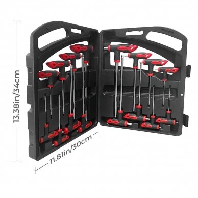 T-tipo šešiakampių raktų rinkinys TORX ir HEX (apvalia galvute) 16vnt. 4 T-tipo šešiakampių raktų rinkinys TORX ir HEX (apvalia galvute) 16vnt. 4
